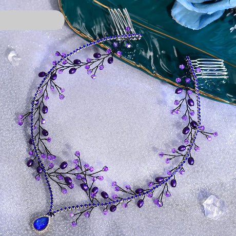 Rhinestone and pearl bridal forehead headpiece with comb and crystal chain