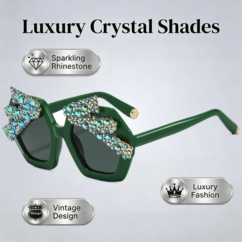 Green Rhinestone Pearl Hexagon Baroque Sunglasses