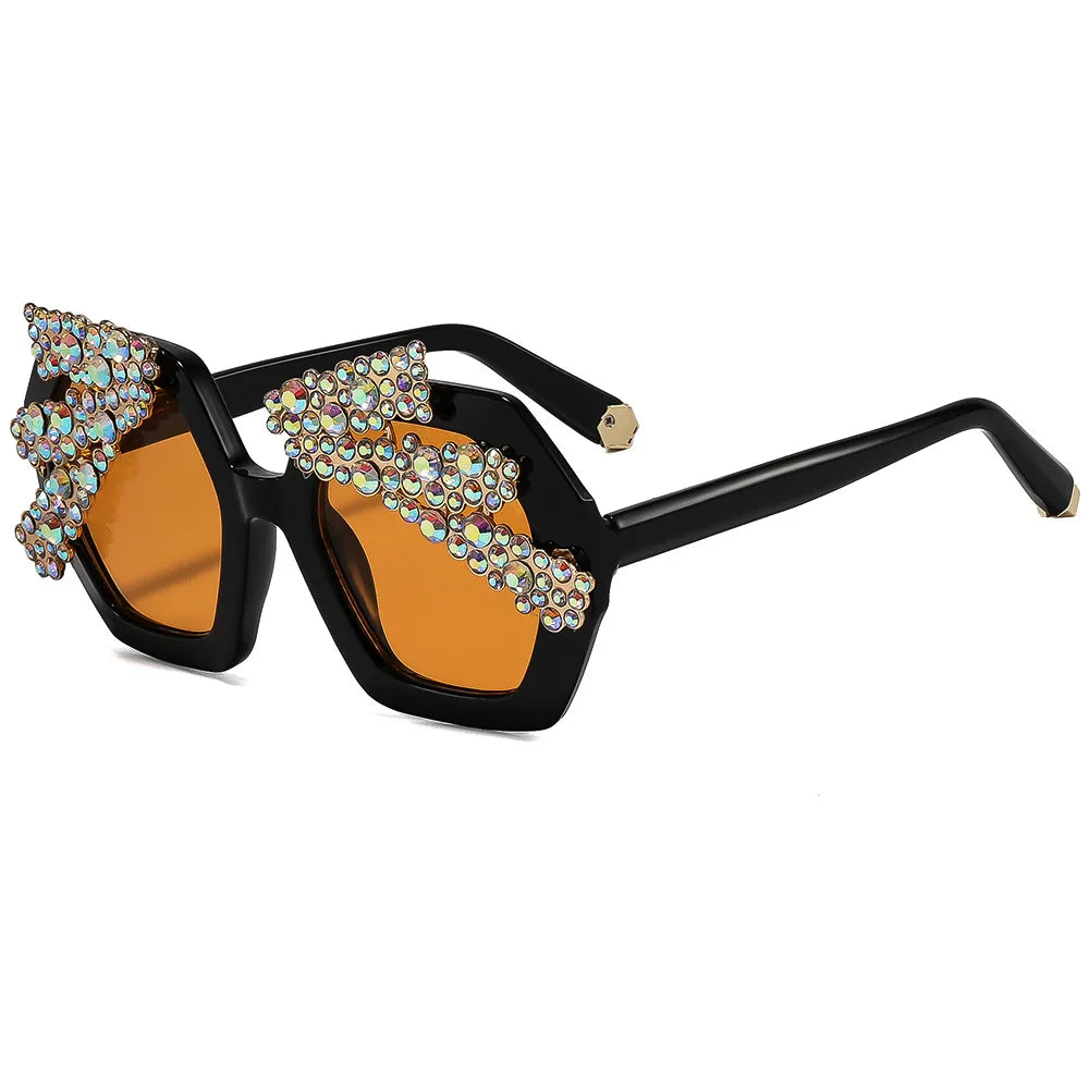 Black Rhinestone Pearl Hexagon Baroque Sunglasses