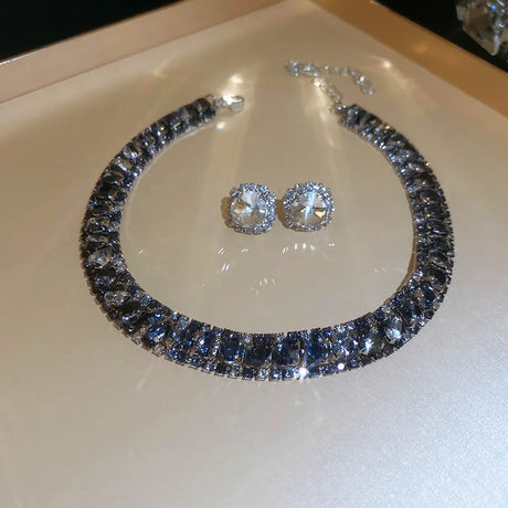 Rhinestone Square Earrings Necklace Set for Women