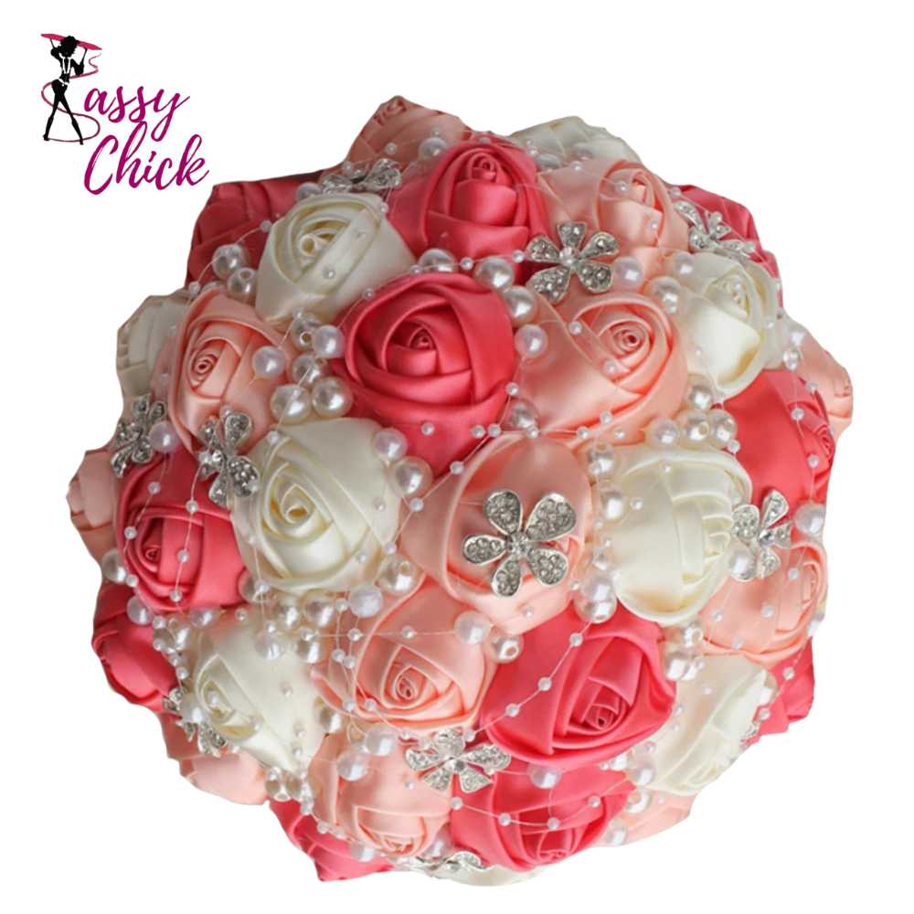 Rhinestones Ivory Ribbon Brooch Bridal Bouquets Sassy Chick Logo