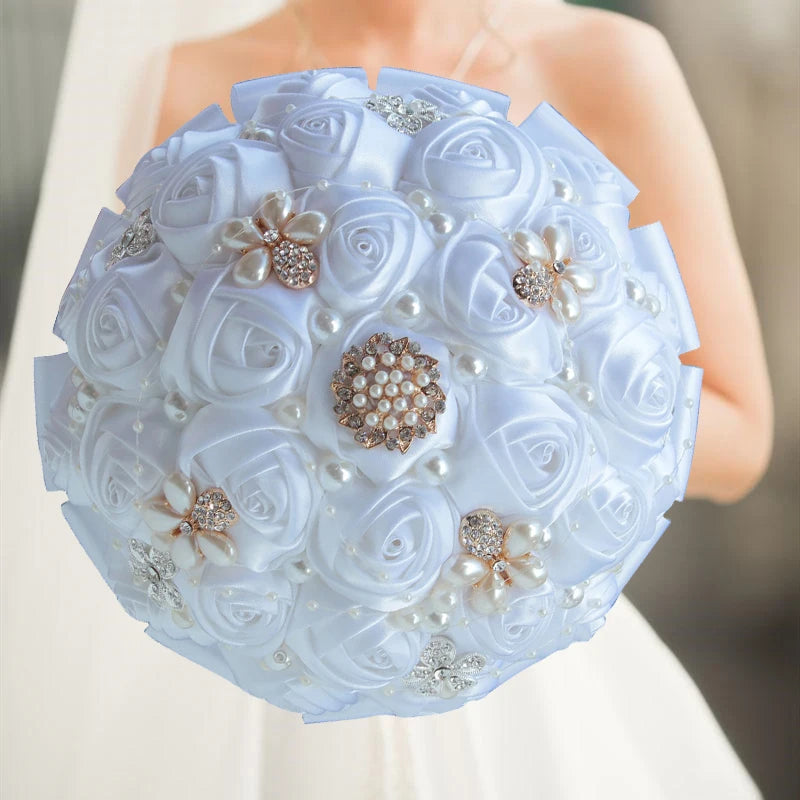 Red Rhinestones Ivory Ribbon Brooch Bridal Bouquets