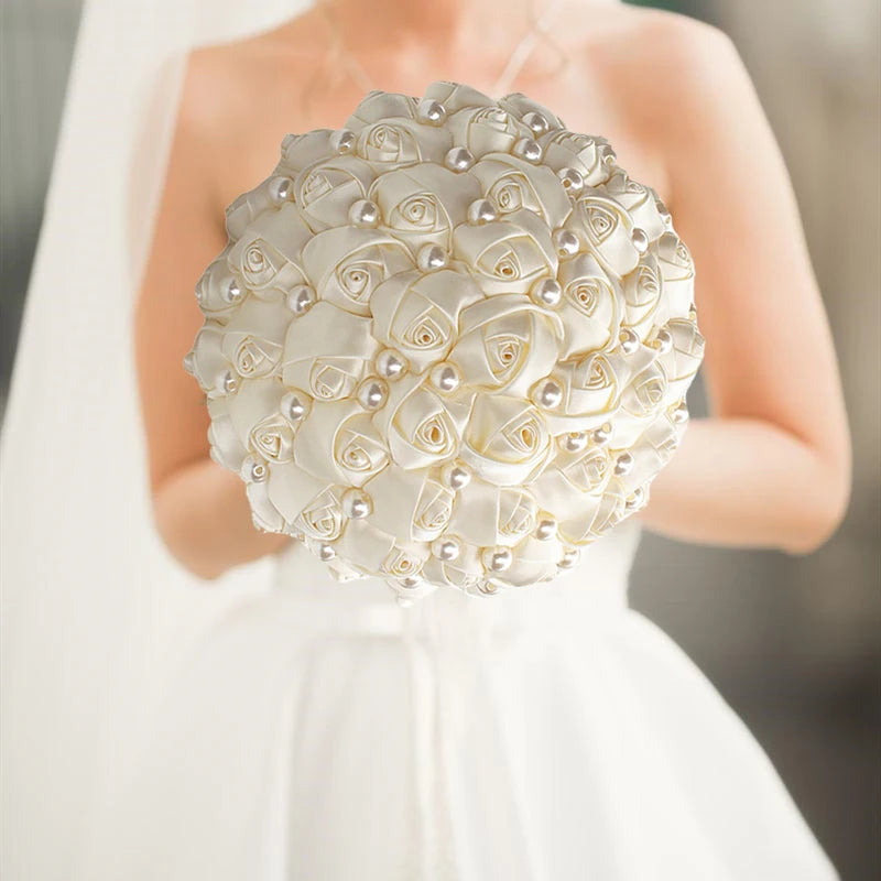 White Rhinestones Ivory Ribbon Brooch Bridal Bouquets