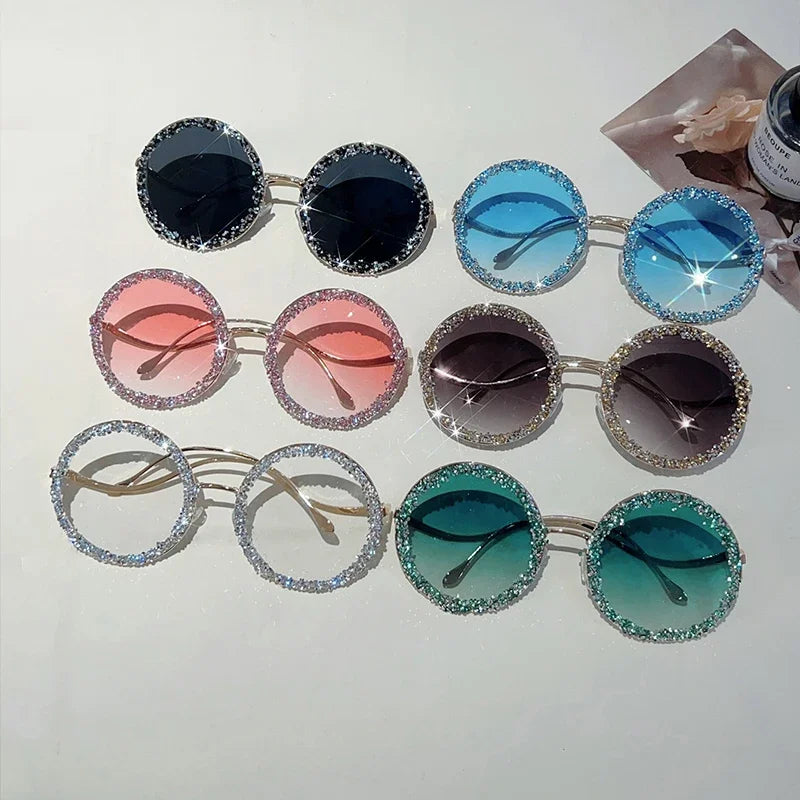 Collection of Rhinestones Round Oversized Gradient Decor Sunglasses