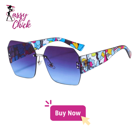 rimless flower square goggle sunglasses sassy chick logo