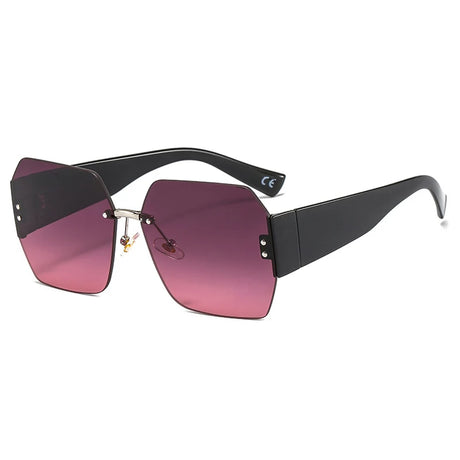 rimless flower square goggle sunglasses purple black