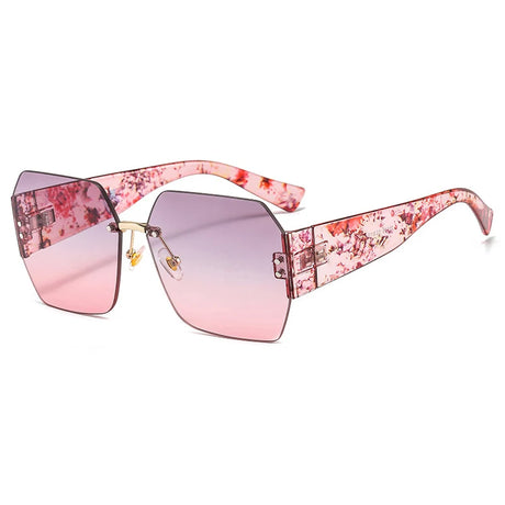 rimless flower square goggle sunglasses pink red
