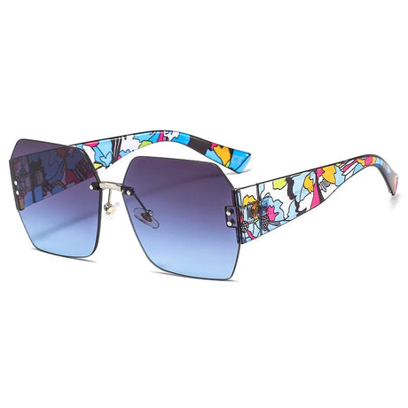 rimless flower square goggle sunglasses multi color