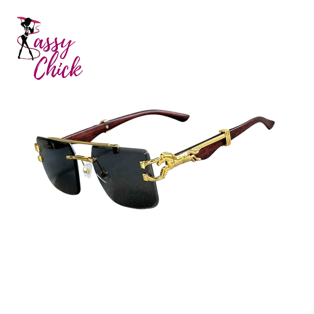 black gold brown sunglasses sassy chick logo