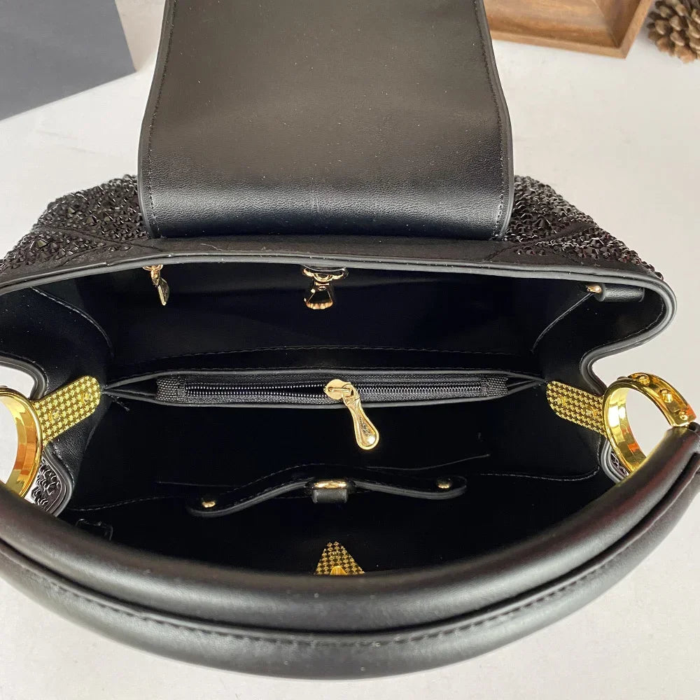 Compartment Rivet Water Diamond Style Handbag