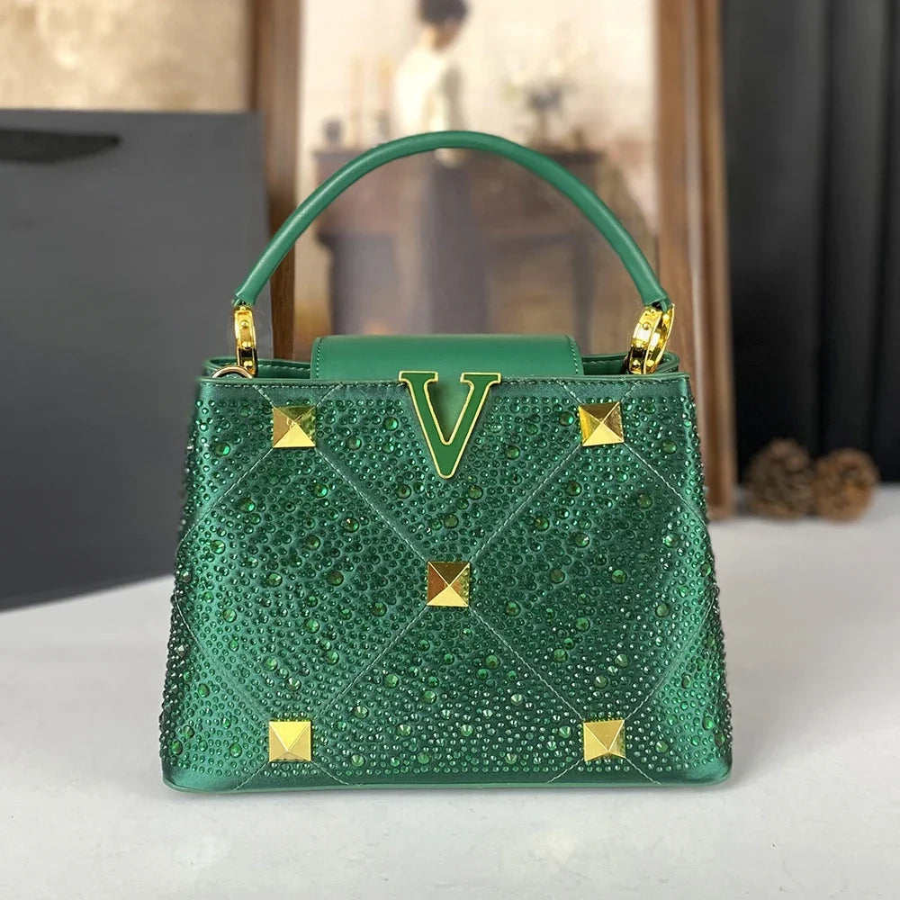 Green Rivet Water Diamond Style Handbag
