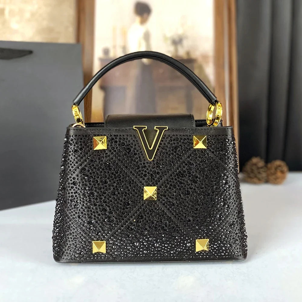 Black Rivet Water Diamond Style Handbag