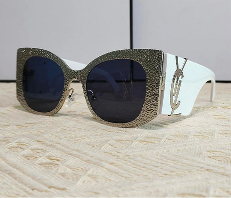 Round Cat Eye Sunglasses gold/ white