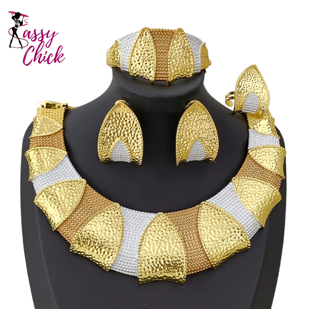 Round Chunky Choker Dubai Gold Plated Jewelry Set Sassy Chick Logo