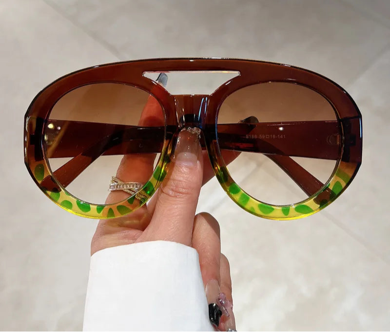 Round Goggle Gradient Sunglasses gradient brown lens