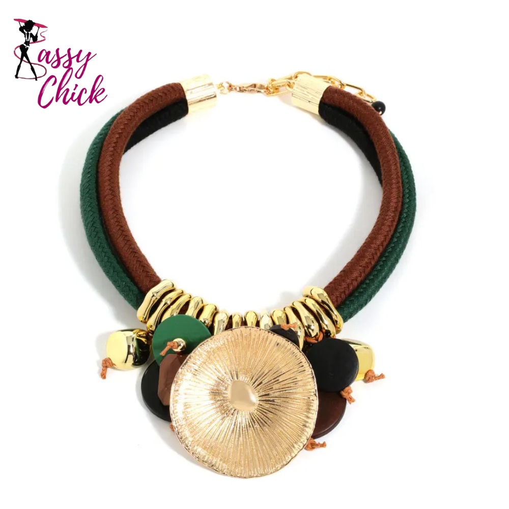 Round Pendant Statement Beaded Necklace Sassy Chick Logo