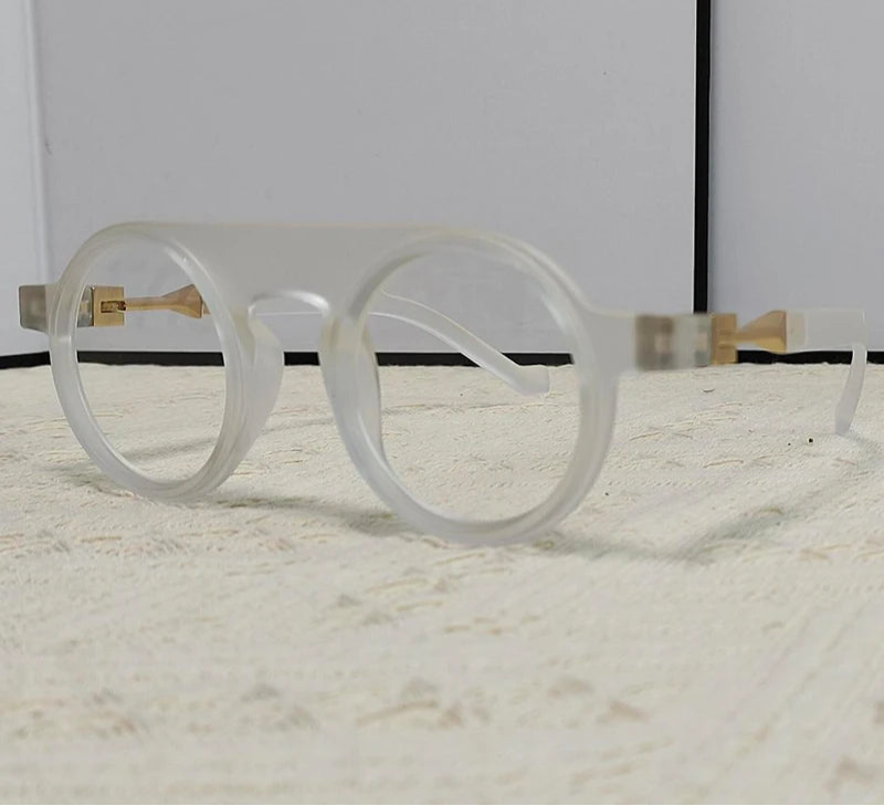 Round Punk Sunglasses matte white frame, clear lens