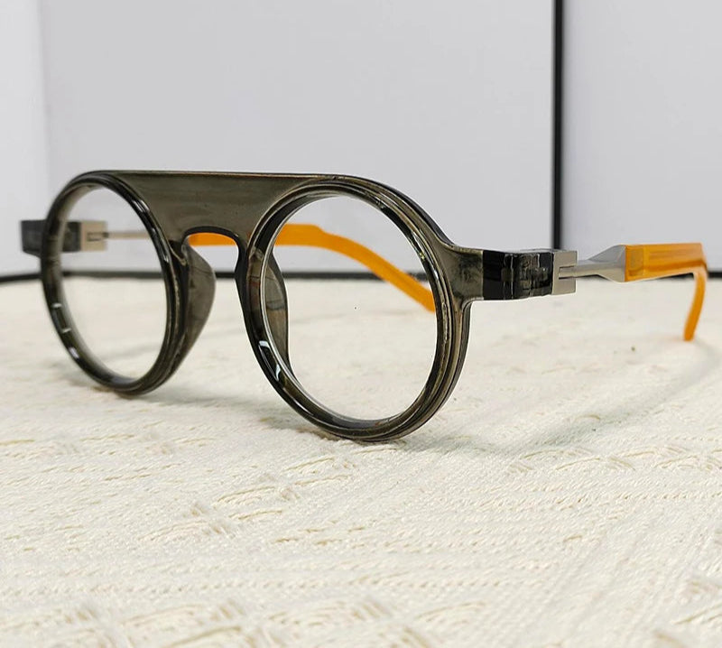 Round Punk Sunglasses transparent black frame, clear lens