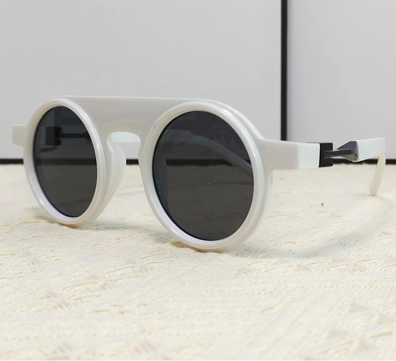 Round Punk Sunglasses white frame, black lens