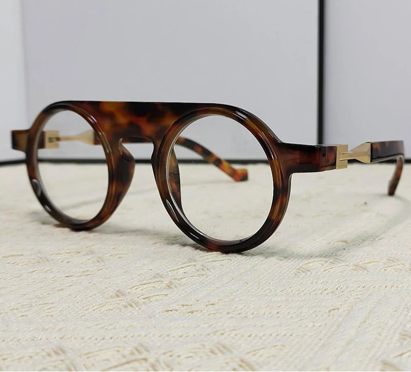 Round Punk Sunglasses leopard frame, clear lens