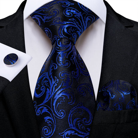 floral black blue necktie set