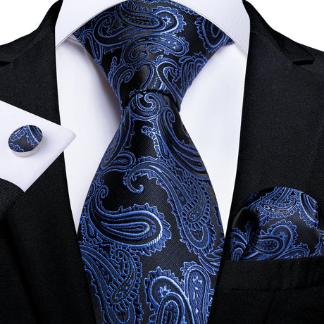 black blue floral necktie set