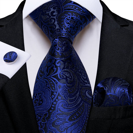 floral black blue necktie set