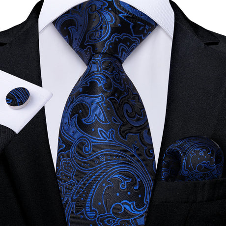 floral black blue necktie set
