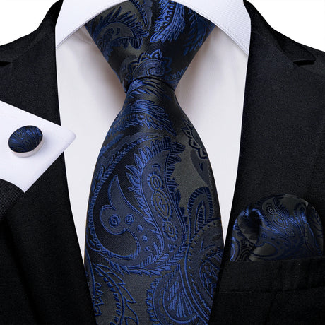 floral black blue necktie set