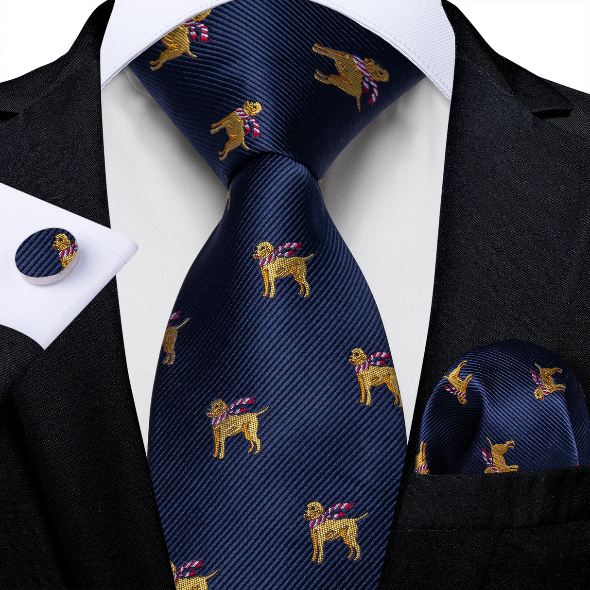 plaid blue with dog necktie set