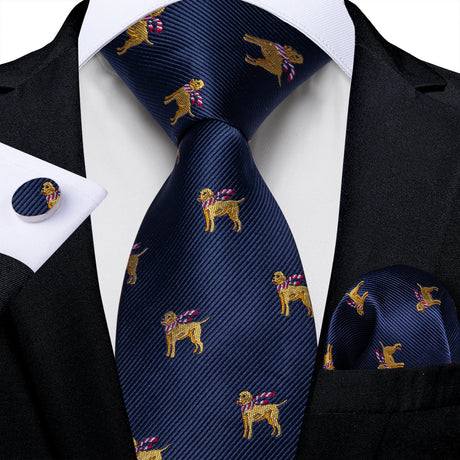 plaid blue with dog necktie set