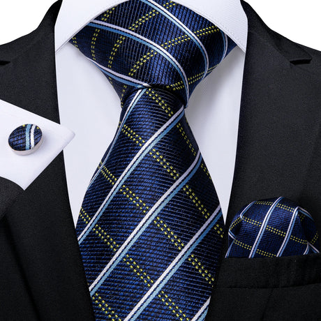square yellow blue white necktie set