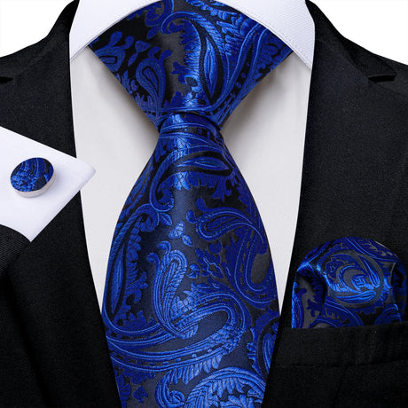 floral blue black necktie set