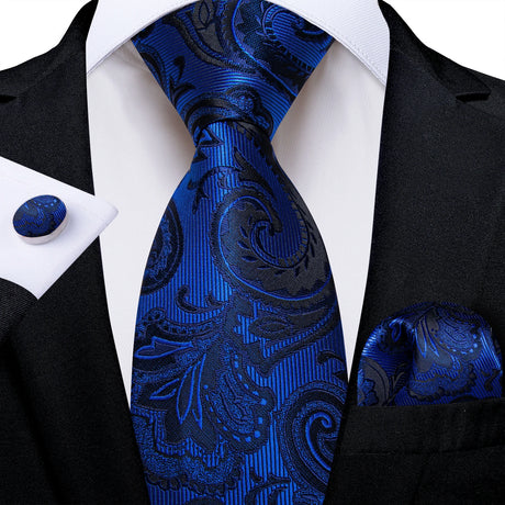 floral blue black necktie set