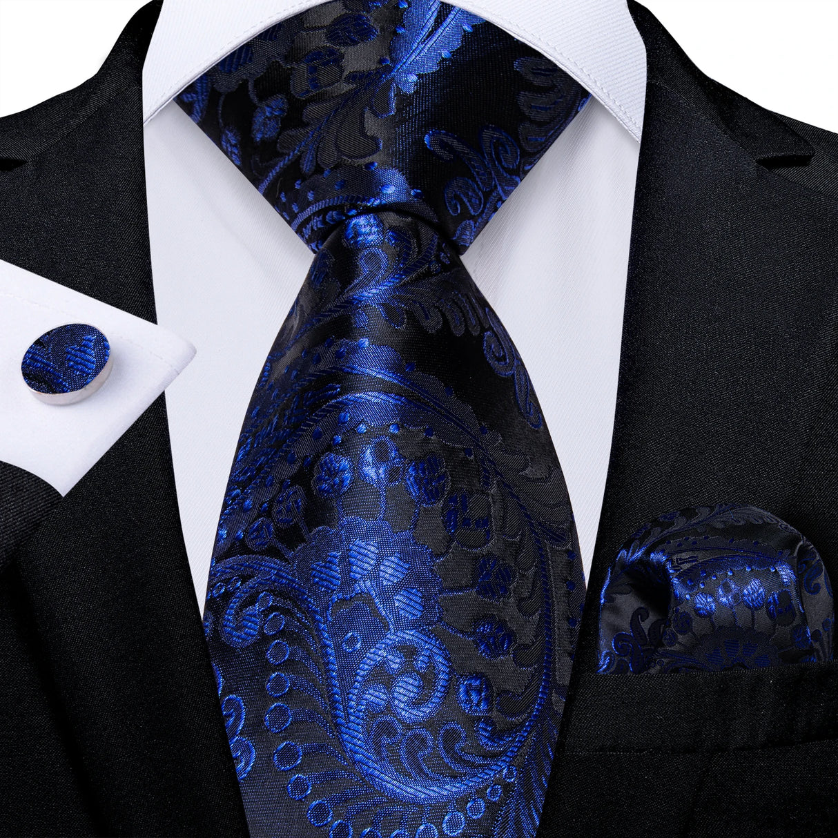 floral black blue necktie set