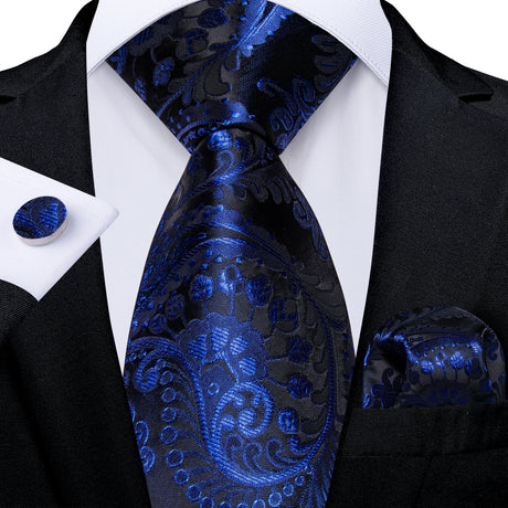 floral black blue necktie set