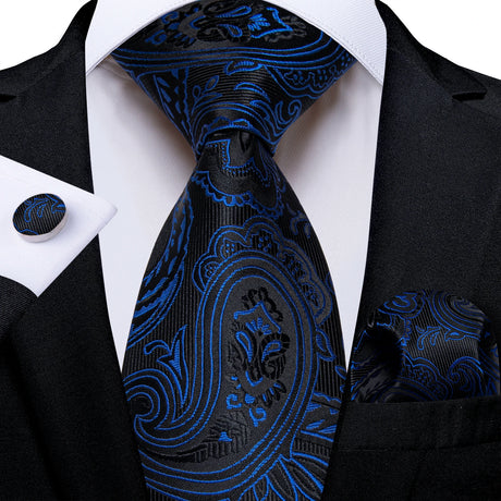 floral blue black necktie set
