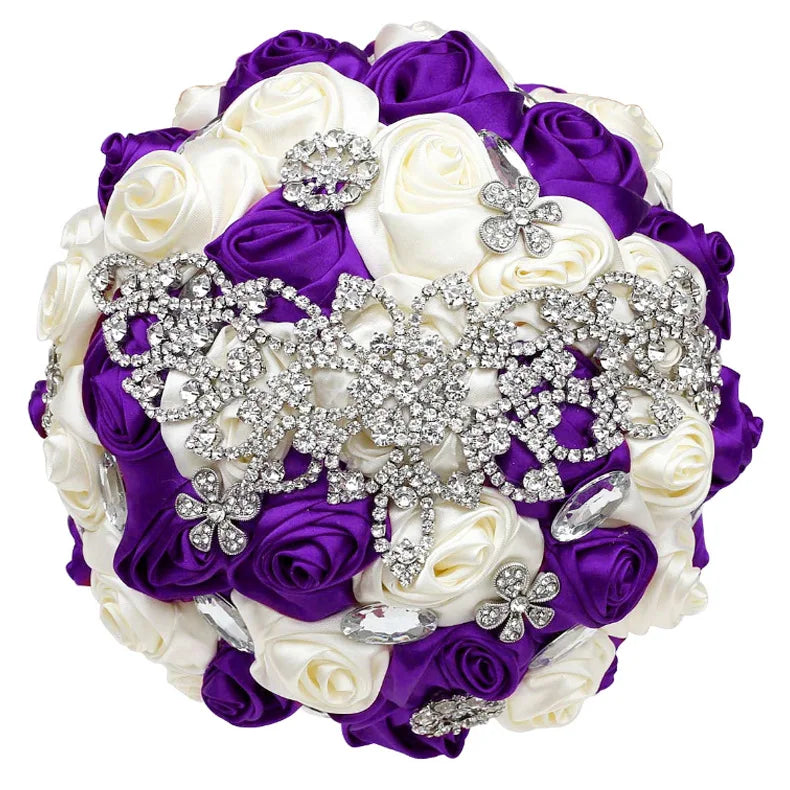 Purple Royal Bridal Rhinestone Handmade Bouquet
