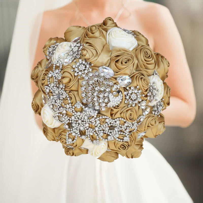 Gold Royal Bridal Rhinestone Handmade Bouquet