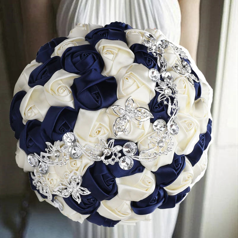 Blue Royal Bridal Rhinestone Handmade Bouquet