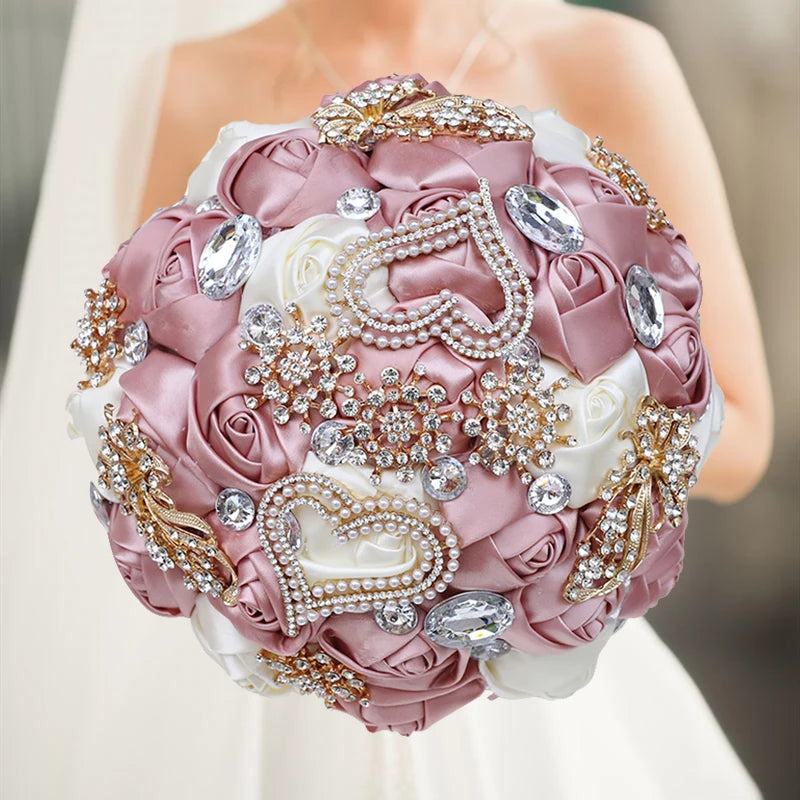Pink Royal Bridal Rhinestone Handmade Bouquet