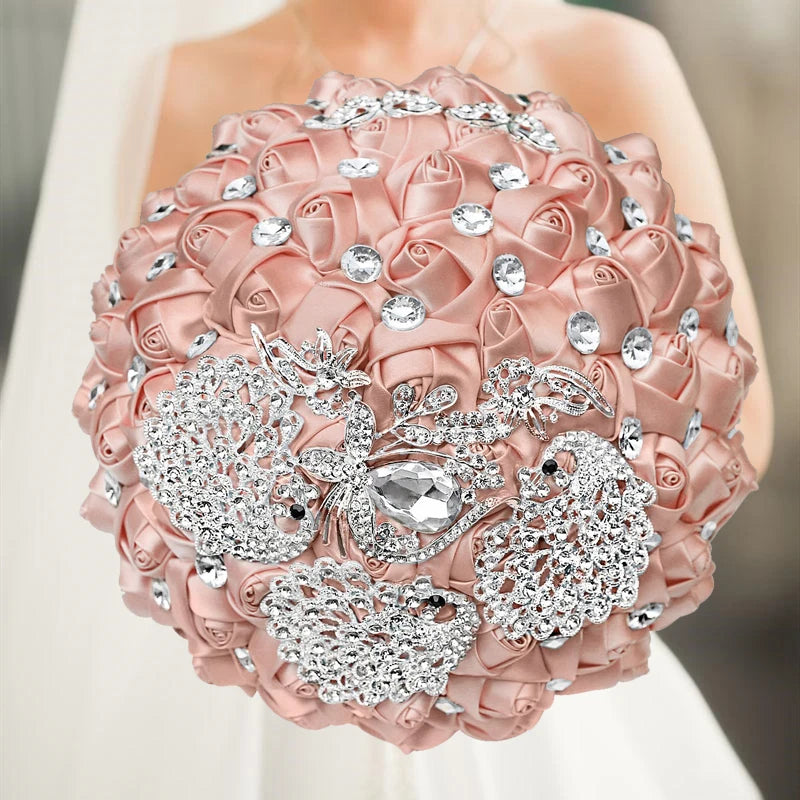Pink Royal Bridal Rhinestone Handmade Bouquet