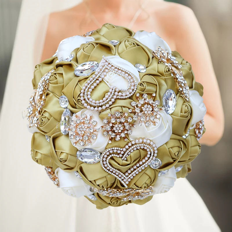 Brown Royal Bridal Rhinestone Handmade Bouquet