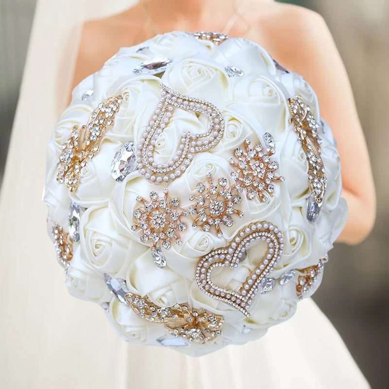 White Royal Bridal Rhinestone Handmade Bouquet
