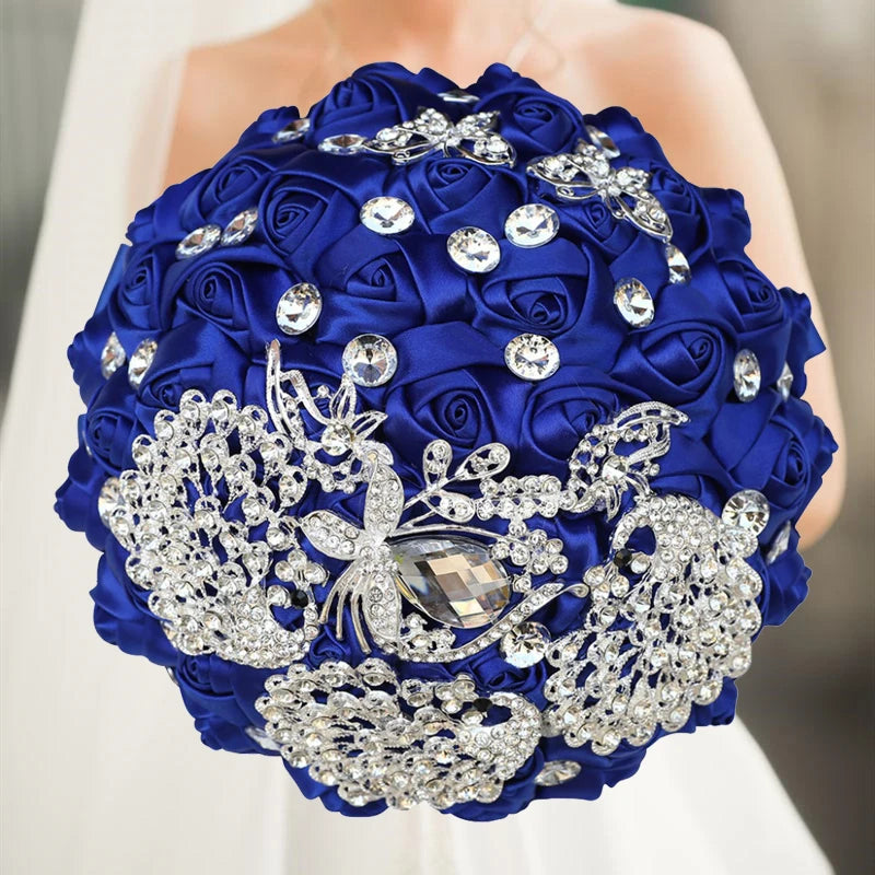 Blue Royal Bridal Rhinestone Handmade Bouquet