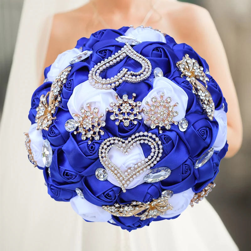 Blue Royal Bridal Rhinestone Handmade Bouquet
