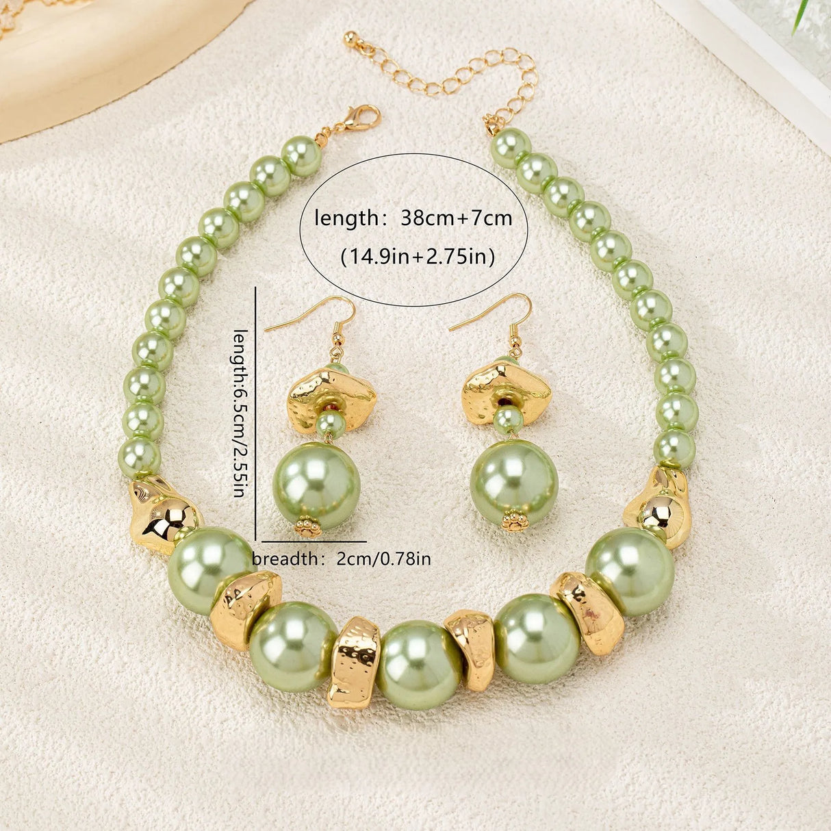 size of Royal Style High-Grade Green Imitation Pearl Jewelry