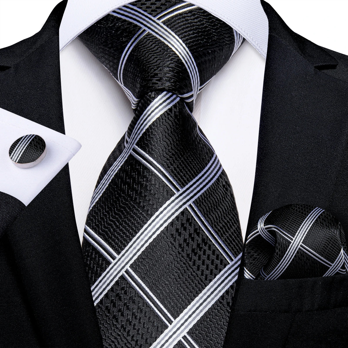 Plaid Classic 8cm Business Pocket Square Cufflinks