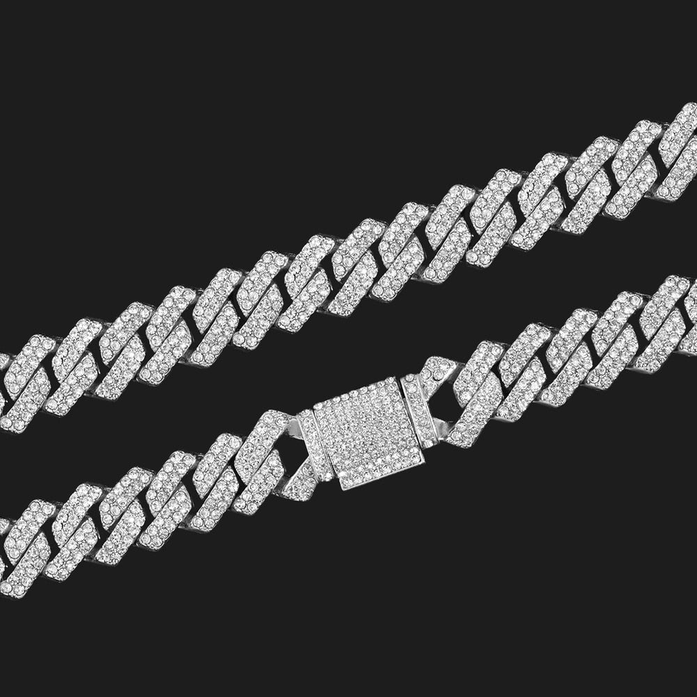 Rhinestone Cuban Link Chain Necklace Set