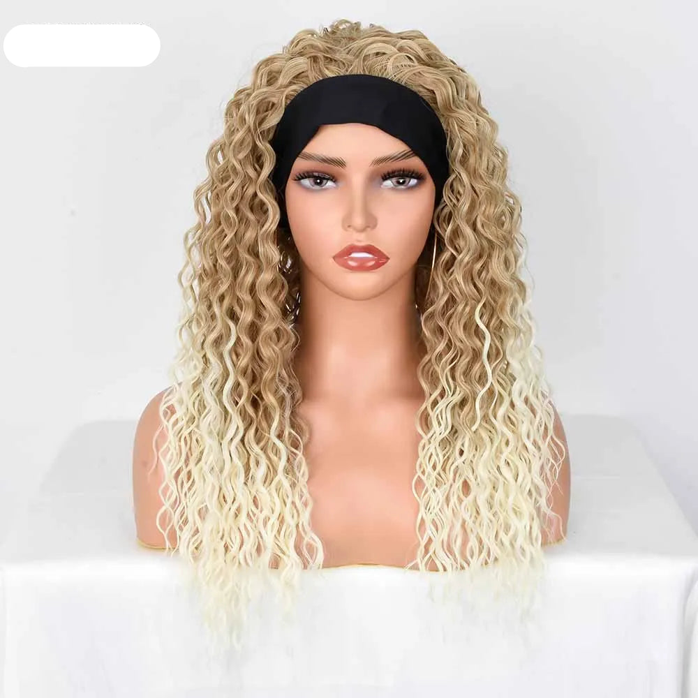 Synthetic Headband Heat Resistant Blonde Curly Wig